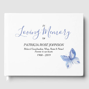 Blue Butterfly Memorial Funeral Remembrance Guest Book