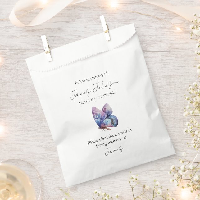 Blue Butterfly Memorial Funeral Seed Favour Bag (Clipped)