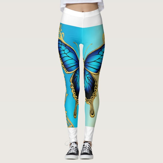 blue butterfly, metalic ,  leggings (Front)