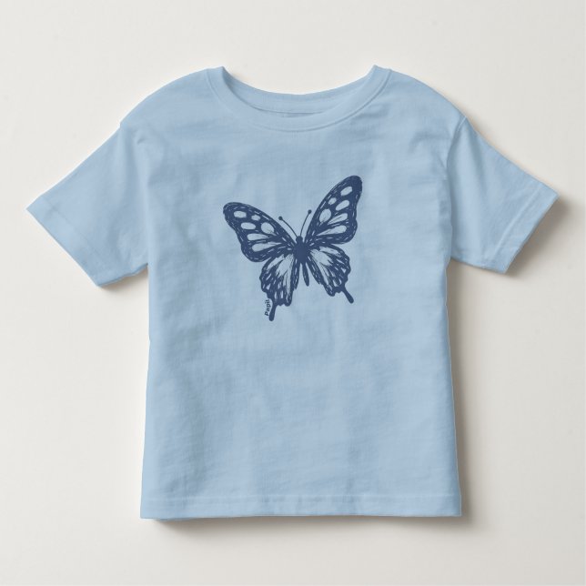 Blue Butterfly Minimal Nature Art by Papil Toddler T-Shirt (Front)