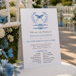 Blue Butterfly Monogrammed Wedding Program