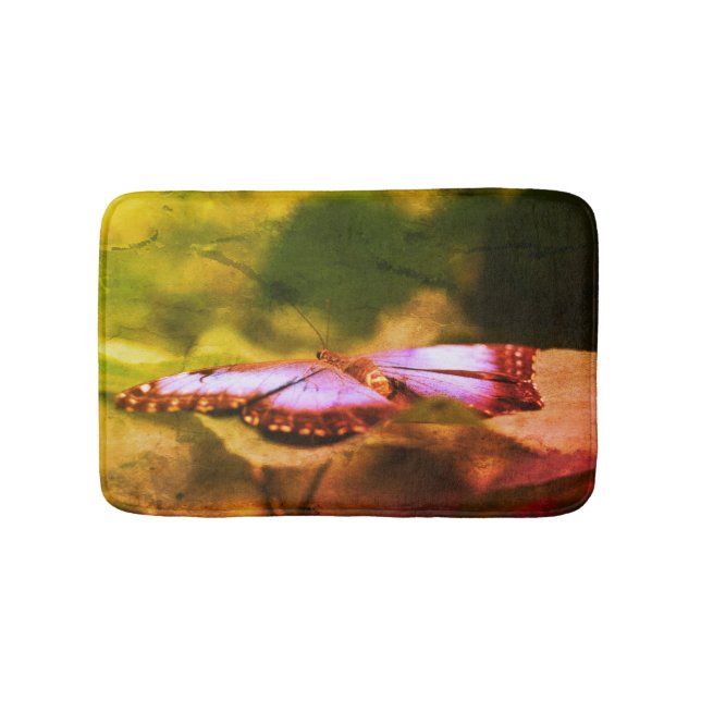Blue Butterfly Nature Abstract Distressed Bath Mat (Front)