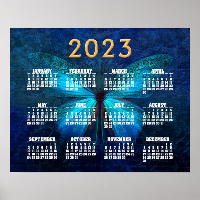 Blue Butterfly of Joy & Luck 2023 Calendar Poster (Front)