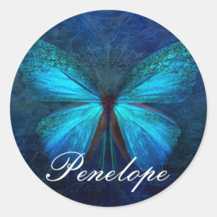 Blue Butterfly of Joy & Luck Classic Round Sticker