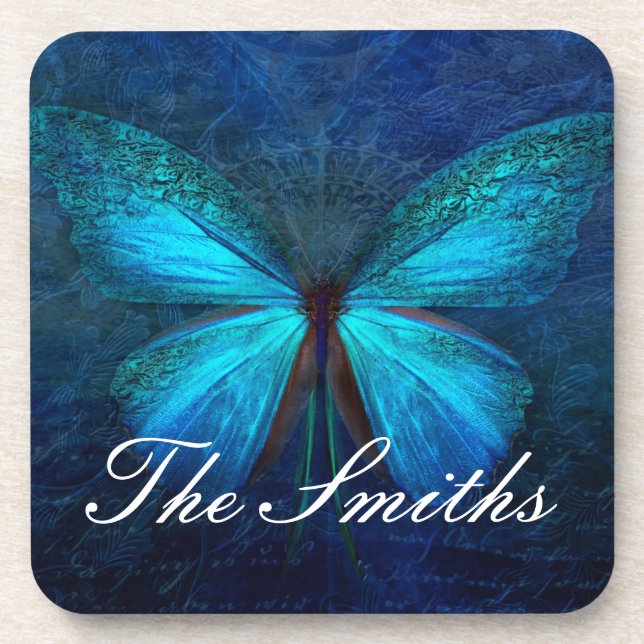 Blue Butterfly of Joy & Luck Coaster (Front)