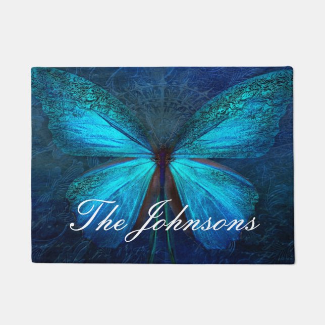 Blue Butterfly of Joy & Luck Doormat (Front)