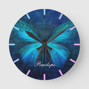 Blue Butterfly of Joy & Luck Round Clock