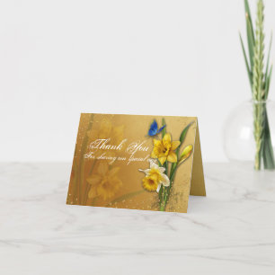 Blue Butterfly on Daffodils Wedding Thank You Card