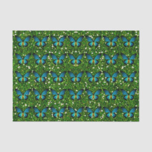 Blue Butterfly On Green Glitter Tissue Paper
