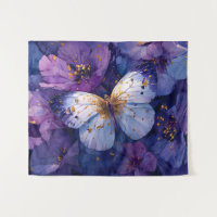 Blue Butterfly on Purple Flowers