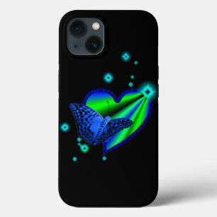 Blue Butterfly on Rainbow Heart with Stars iPhone 13 Case