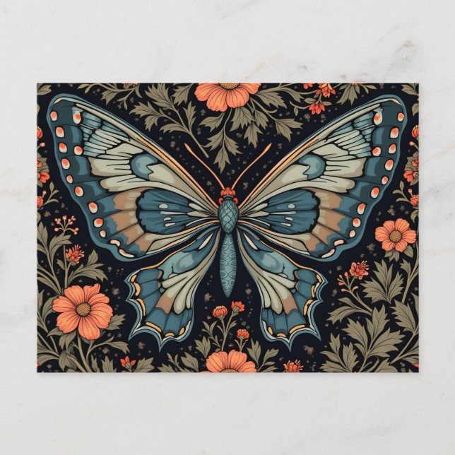 Blue Butterfly Orange Flowers Postcard (Front)