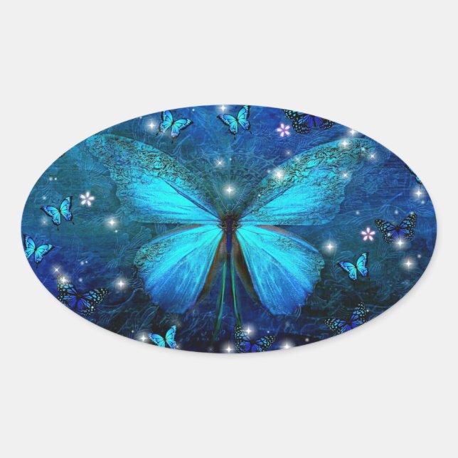 Blue Butterfly Oval Sticker (Front)