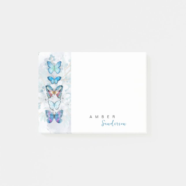 Blue Butterfly Panel Personalised Post-it Notes (Front)