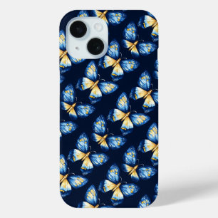 Blue Butterfly Pattern iPhone 15 Case