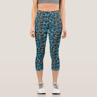 Blue Butterfly Pattern High Waisted Yoga Capris