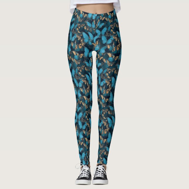 Blue Butterfly Pattern Leggings (Front)