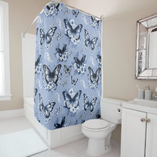 Blue Butterfly Pattern Shower Curtain
