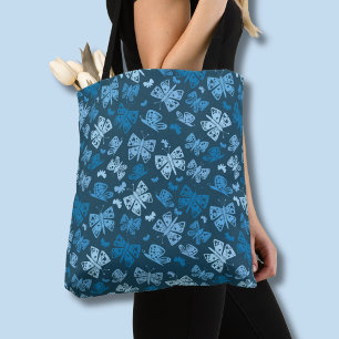 Blue butterfly pattern tote bag