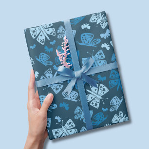 Blue butterfly pattern wrapping paper