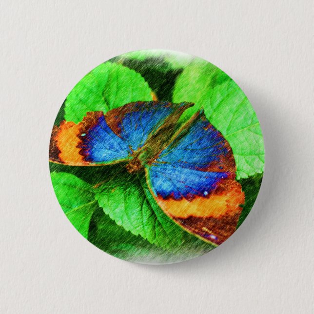 Blue Butterfly Pencil Art Button (Front)