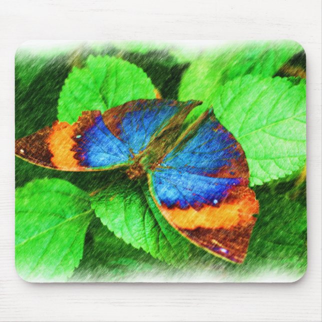 Blue Butterfly Pencil Art Mouse Pad (Front)