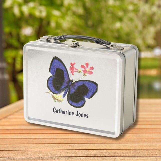 Blue Butterfly Personalised Kids Science Nerd Metal Lunch Box (This whimsical blue butterfly is presented in cooperation with the Metropolitan Museum of Art.)