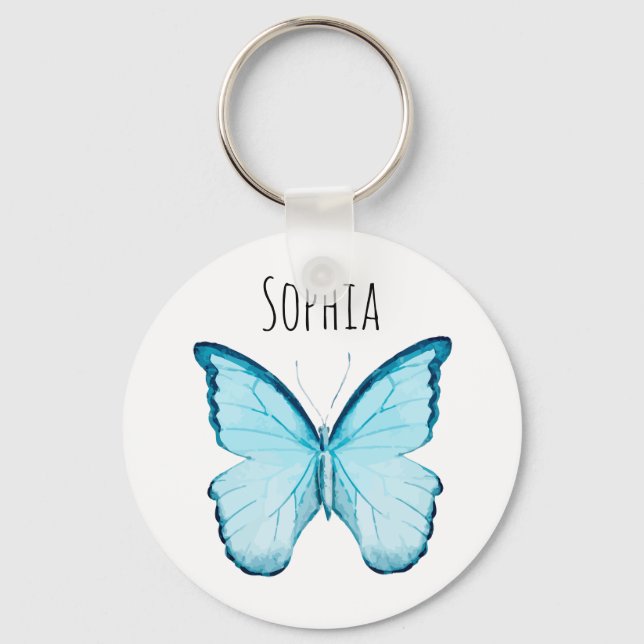 Blue Butterfly Personalised Name Template Keychain (Front)
