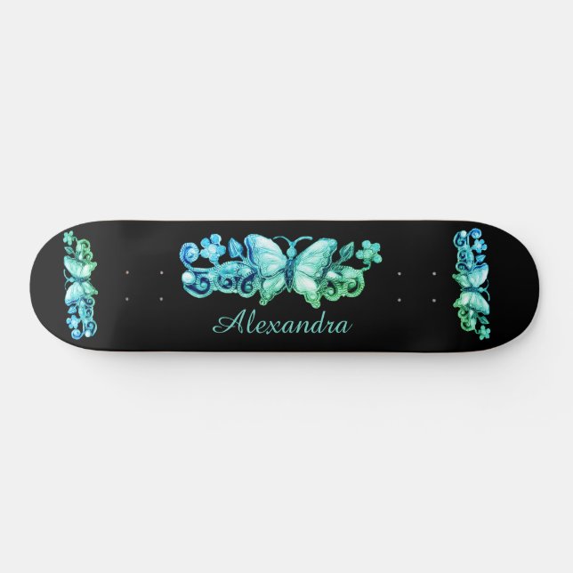 Blue Butterfly Personalised Skateboard (Horz)