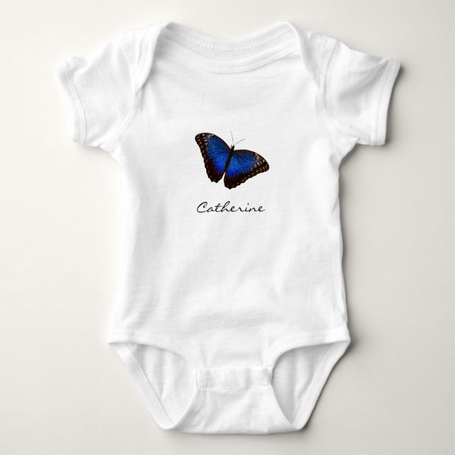 Blue Butterfly Personalised with Name Baby Bodysuit (Front)