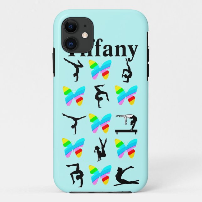 BLUE BUTTERFLY PERSONALIZED GYMNASTICS IPHONE CASE (Back)