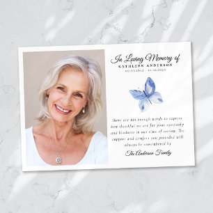 Blue Butterfly Photo Funeral Memorial Thank You Card