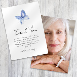 Blue Butterfly Photo Sympathy Funeral Thank You Card