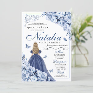 Blue Butterfly Princess Tiara Quinceañera Invitation