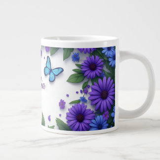 Blue Butterfly Purple Flowers Spring Garden Large Coffee Mug