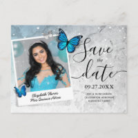 Blue Butterfly Quinceanera Photo Save the Date