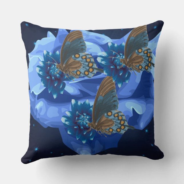 Blue Butterfly Rose Pillow (Back)