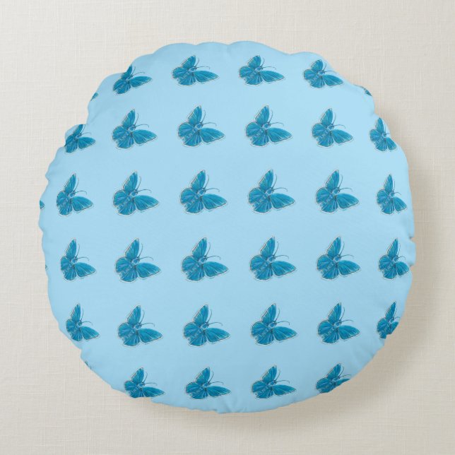 Blue Butterfly  Round Cushion (Front)