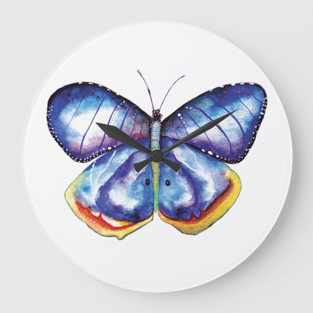Blue Butterfly Round (Large) Wall Clock (Front)