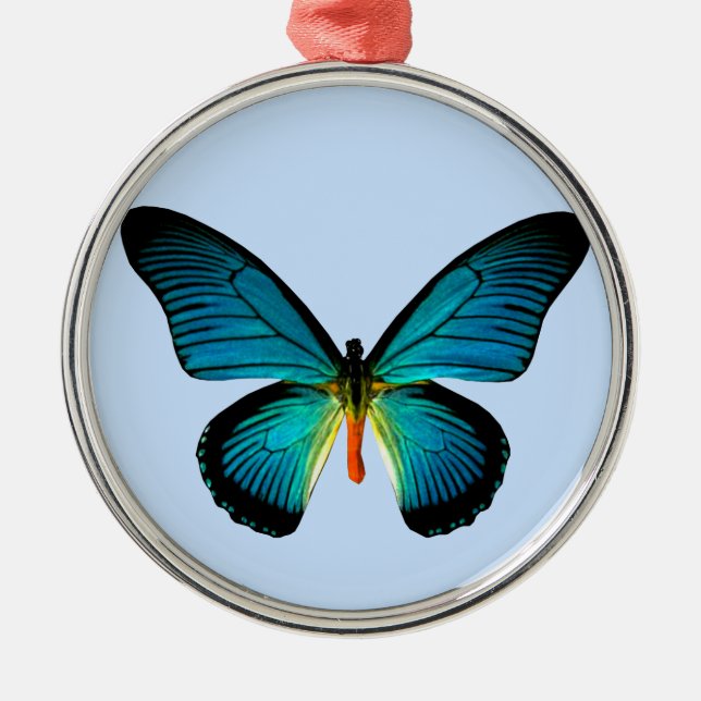 Blue Butterfly Round Ornament (Front)