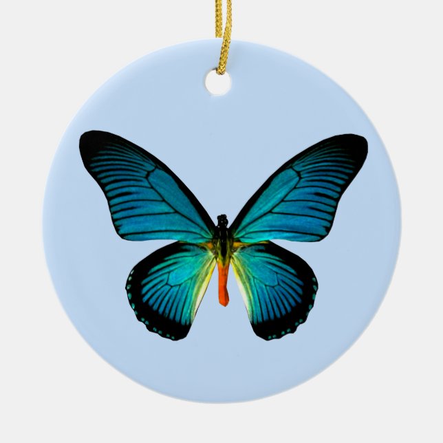 Blue Butterfly Round Ornament (Front)