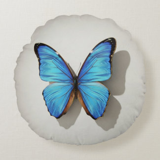 Blue Butterfly Round Pillow Nature Inspired Decor