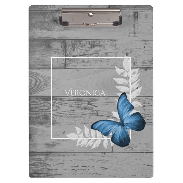 Blue Butterfly Rustic Clipboard (Front)