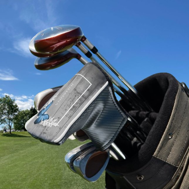 Blue Butterfly Rustic Golf Head Cover (Blue Butterfly Rustic Personalized Golf Head Cover)