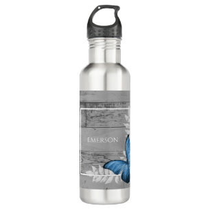 Blue Butterfly Rustic Personalised 710 Ml Water Bottle