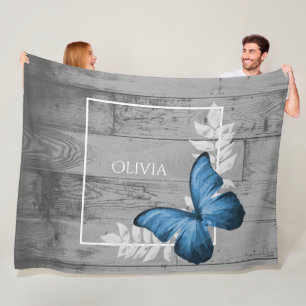 Blue Butterfly Rustic Personalised Fleece Blanket