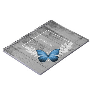 Blue Butterfly Rustic Personalised Notebook