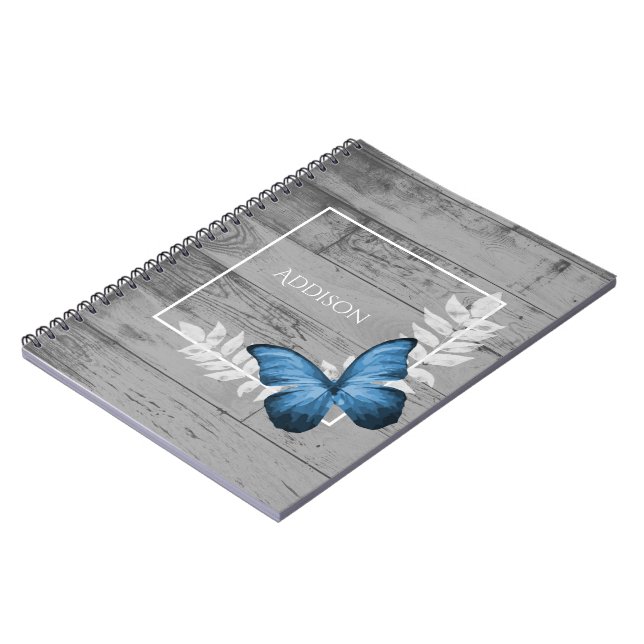 Blue Butterfly Rustic Personalised Notebook (Left Side)