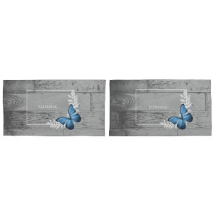 Blue Butterfly Rustic Pillow Case