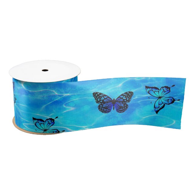 Blue Butterfly Satin Ribbon (Spool)